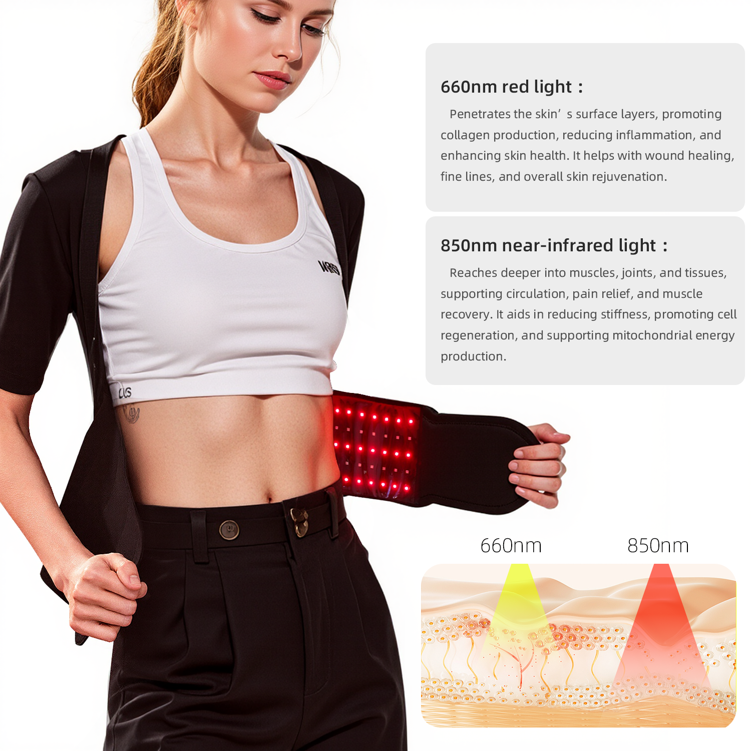 Red and Infrared Light Therapy Belt for Body Back and Shoulder